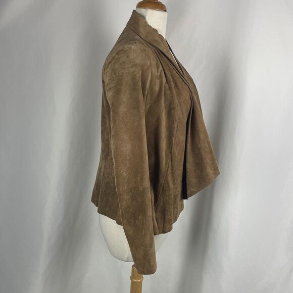 Neiman Marcus tan suede drape front jacket - Picture 3 of 6
